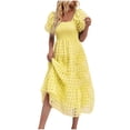 thumbnail image 2 of Gspmoly Robes d'Été pour Femmes, Robe à Épaules Dénudées à Manches Courtes Plissée à Taille Haute pour Femmes, Robes Formelles pour Femmes en Liquidation, 2 of 9