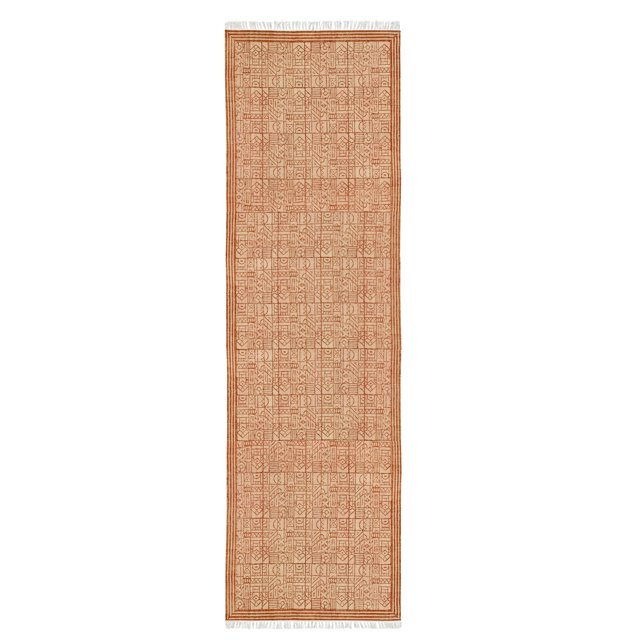 Casavani Orange Entrance Rug Indian Handmade Cotton Durries Kitchen Rug 3x20 feet