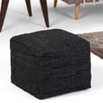 thumbnail image 2 of Simpli Home Pouf Carré Boho Fredrik en Cuir Véritable Tressé Noir, 2 of 7