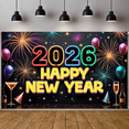 thumbnail image 5 of Colorful Fireworks 2026 New Year Banner Shiny Stars Happy New Year Display Champagne Glass Design Party Balloons 2026 Celebration Backdrop for New Year Party 2026 Celebration New Year Eve Event, 5 of 5