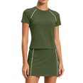 thumbnail image 2 of Sentmoon Ensembles Deux Pièces Jupes Mini pour Femmes Taille Haute Jupe Mini pour Femmes Tendance Couleur Unie Manches Courtes Col Ras du Cou Coupe Régulière Jupes de Tennis pour le Travail et le Bureau P-2TG, 2 of 7