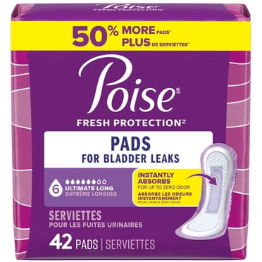 Poise Incontinence Pads for Women, 6 Drop Ultimate Absorbency, Long Length, 42 Count