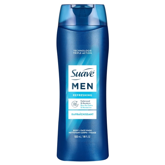 Nettoyant pour le visage et le corps Suave pour hommes, nettoyant pour le corps rafraîchissant pour une peau hydratée, avec un parfum frais toute la journée, 532ml