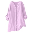 thumbnail image 2 of Wensltd Chemises à Manches Longues Col en V pour Femmes Tunique en Lin Ample avec Poche, 2 of 6