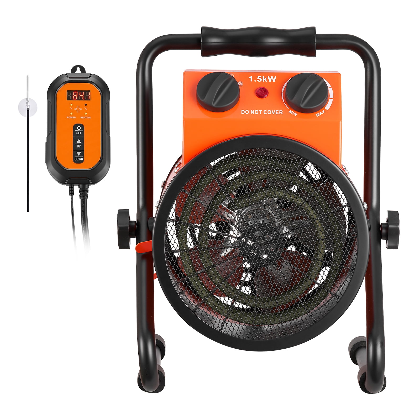 KFFKFF Greenhouse Heater, 1500W Electric Space Heater with Thermostat, Heating Tube Element, 25° Adjustable Angle, IPX4 & Overheat Protection