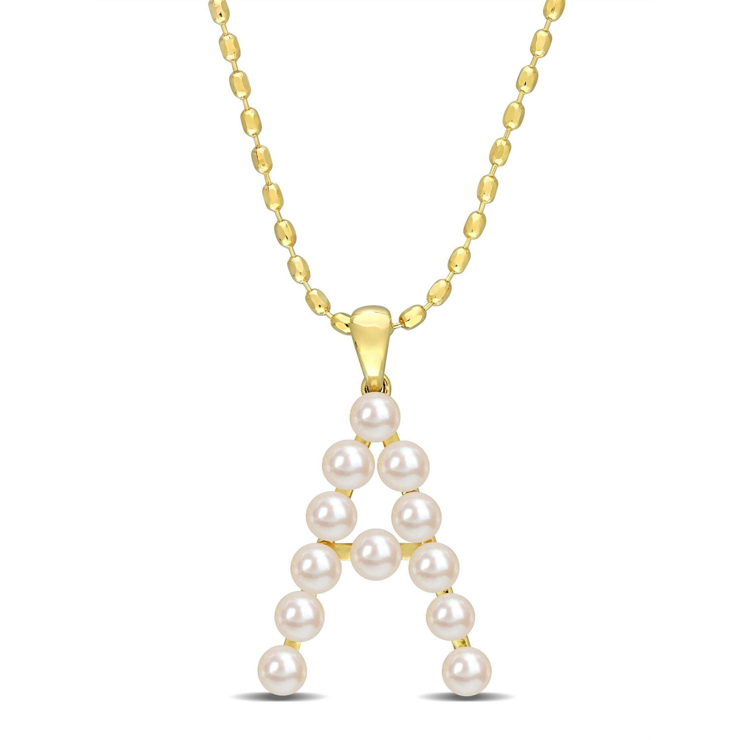 Collier initiale de Miabella avec perles culture d'eau douce en argent sterling plaqué en jaune
