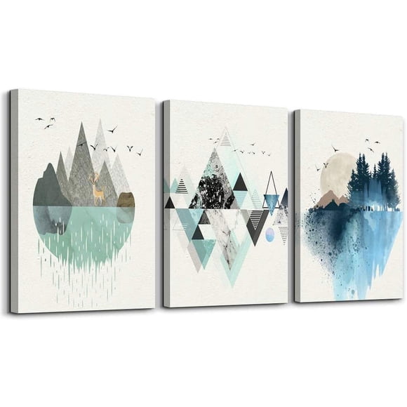 Forest Mountain Canvas Wall Art Abstract Sunset Landscape Canvas Pictures Wall Decor Modern Framed Canvas Artwork Prints for Living Room Bedroom Bathroom Home Office Kitchen