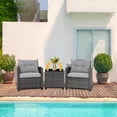 thumbnail image 4 of Gymax 3PCS Patio Rattan Sofa Set Outdoor Wicker Conversation Set Glass Tabletop w/ Grey Cushion, 4 of 10