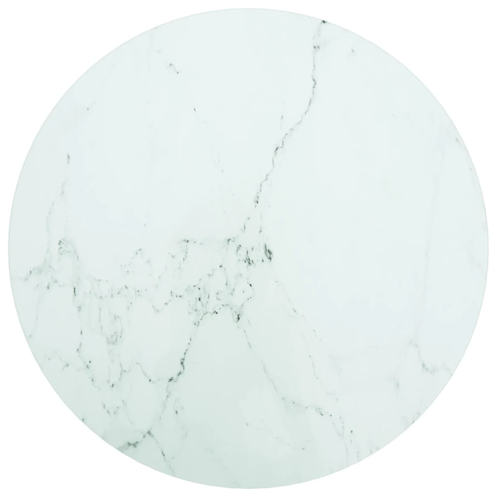 vidaXL Table Blanche Ø50x0.8 cm en Verre Trempé avec Design Marbre