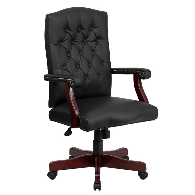 Martha Washington Black Leather Executive Swivel Chair with Arms