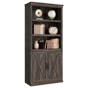 Vintage Bookcase with 2 Doors, Book Case with Cabinet & Open Shelf, Freestanding Storage Book Case, Modern Bookcase, for Home Office Living Room