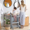 thumbnail image 2 of Qaba 2 Step Stool Kids Kitchen Helper with Support Handles and Non-Slip Pad for Kitchen, Living room and Bathroom, Grey, 2 of 9