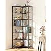 7 Tier Industrial Corner Bookshelf, Wood and Metal Frame Corner Storage Shelf, Freestanding Display Shelf for Living Room, Kitchen, Home Office,Brown