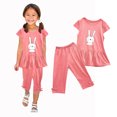 thumbnail image 1 of Chemises pour Filles, Ensemble Deux Pièces Été Col Rond Petit Imprimé Manches Courtes Manches Volantes Taille Élastique Pantalon Court, 1 of 5