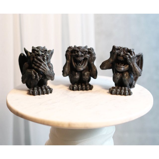 Whimsical Winged See Hear Speak No Evil Laughing Mini Gargoyle Figurines Set