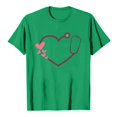 thumbnail image 4 of T-shirts pour Femmes Coupe Ample Col Rond Manches Courtes Mode T-Shirt à Imprimé Cœur T-Shirt Ample Léger Confortable Doux Blouses Chandail Ensembles Vert G, 4 of 4