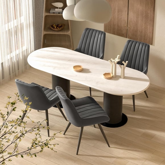 Hawsaiy Dining Chairs Set of 4,Mid Century Modern Kitchen Chairs,Upholstered Fabric Armless Dinning Side Chairs with Back and Metal Legs for Kitchen,Dining Room,Living Room, Dark Gray