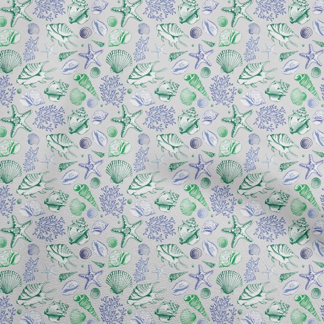 oneOone Cotton Jersey Light Gray Fabric Sea Shells Pattern Fabric For Sewing Printed Craft Fabric By The Yard 58 Inch Wide