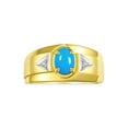 thumbnail image 1 of RYLOS Men's Rings 14K Yellow Gold Classic 7X5MM Oval Gemstone & Diamond Ring Turquoise December Birthstone Rings For Men, Gold Rings Size 10, 1 of 7