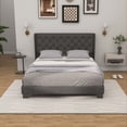 thumbnail image 1 of Costway Lit Plateforme Rembourré Format Grand Tête de Lit Capitonnée Base de Matelas Gris, 1 of 10