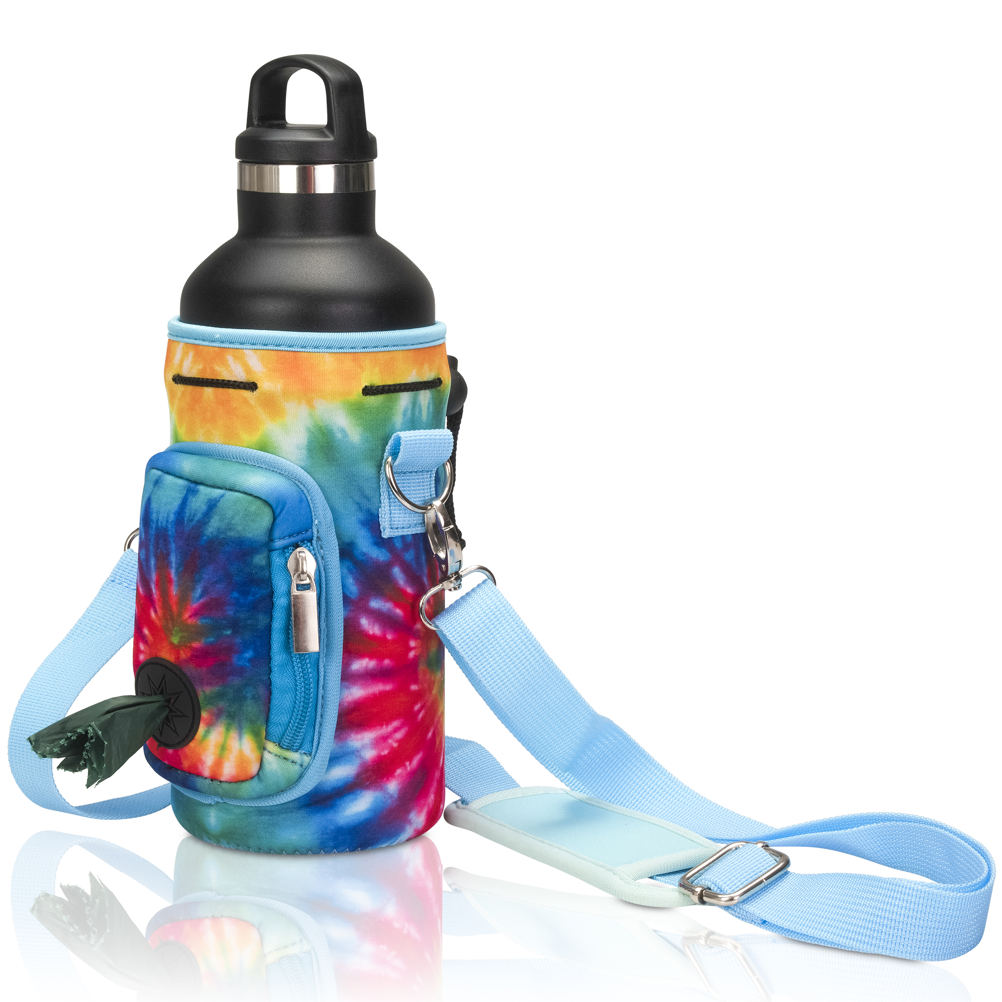 Made Easy Kit Water Bottle Carrier with Pocket for Dog Poop Waste Bags and Adjustable Padded Shoulder Strap