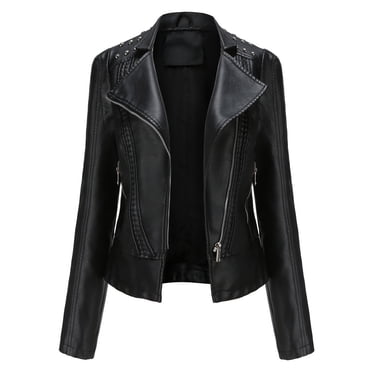 CEHVOM Women's Slim Leather Stand Collar Zip Motorcycle Suit Belt Coat Jacket Tops