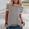 thumbnail image 2 of Pompotops T-shirt Uni pour Femme, Manches Courtes, Blouse à Col Rond, Hauts Décontractés, Liquidation, 2 of 4