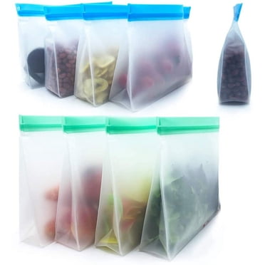 Reusable Food Freezer Bags Set of 8 Food Grade PEVA Reusable Leakproof Bags Sealed Silicone Freezer Bags