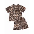 thumbnail image 2 of Sylvamorning Kids 2PCS Pajama Set, Leopard Pattern Short/Long Sleeve Button-Down Collar Top Short/Long Elastic Pants Sleepwears, 2 of 5