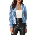 thumbnail image 1 of INSPIRE CHIC Women's Sequin Jacket Zipper Closure Hidden Pockets Bomber Jacket S Light Grey Blue, 1 of 6