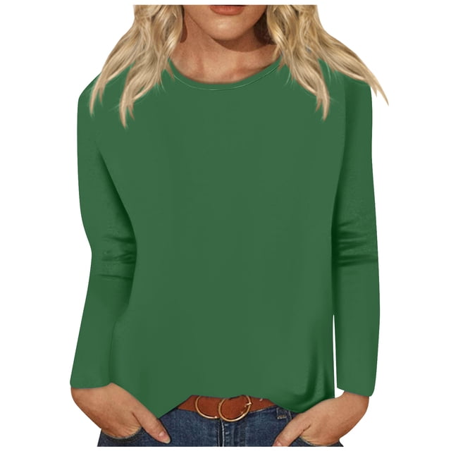 Yuyuzo Tuniques à Manches Longues pour Femmes, Col Rond, T-Shirts de Couleur Unie, Automne, Décontracté, T-Shirts Unis