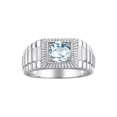 thumbnail image 1 of RYLOS Men's Ring 14K White Gold Ring, 7MM Round Shape Gemstone Designer Style Rings Aquamarine March Birthstone Rings Gold Size 13, 1 of 7