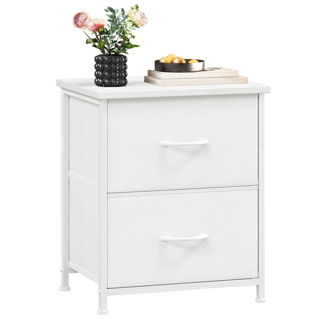 Eunos Petite Table de Chevet pour Chambre avec 2 Tiroirs en Tissu, Table de Chevet Blanche Table d'Appoint pour Garde-Robe