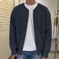 thumbnail image 1 of RXIRUCGD Cardigan à Col Rond pour Homme en Tricot Uni en Velours Paon, Coupe Décontractée, Chandail à Fermeture Éclair, Bleu Foncé, Taille : L, 1 of 8