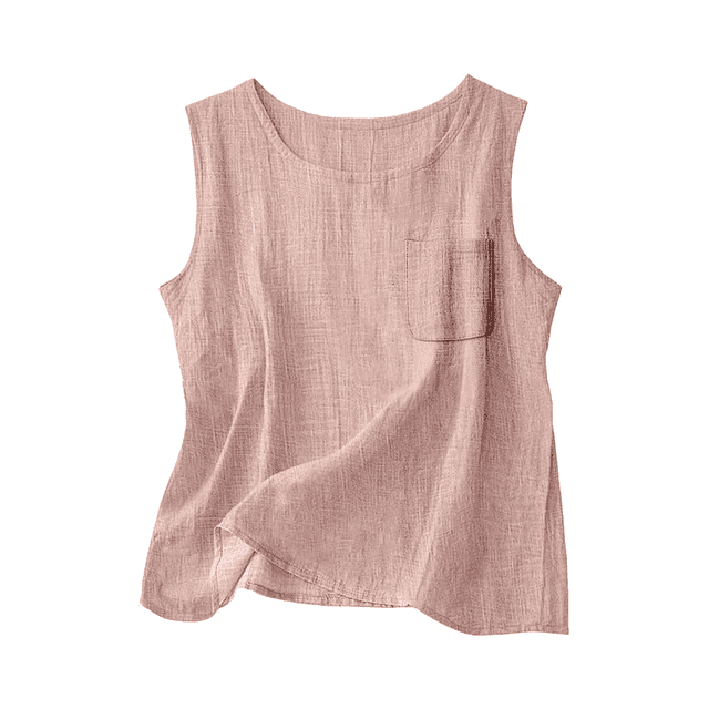 YAZHPA Hauts en Lin pour Femmes, Débardeurs en Coton et Lin pour Femmes Décontractés Sans Manches Chemises d'Été Col Rond Camisole, Rose 2TG