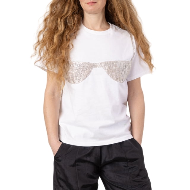 Gupgi T-Shirts Blancs pour Femmes Soutien-Gorge Imprimé Manches Courtes Col Rond Tee Ample Tops d'Été Décontractés