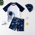 thumbnail image 2 of MIASHUI Boys Two Piece Rash Guard Swimsuits Kids Short Sleeve Bathing Suit with Sun Hat,White,4-5 Years, 2 of 3