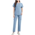 thumbnail image 1 of HongQid Women's Scrub Set Round-Neck Tops & Cargo Jogger Pants - MotionTech, 4-Way Stretch, Wrinkle-Resist, Anti-Shrink, 1 of 4