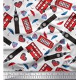 thumbnail image 1 of Soimoi Rayon Crepe Fabric Bus,Telephone Booth & London Clock Tower Architectural Print Fabric by Yard 46 Inch Wide, 1 of 3