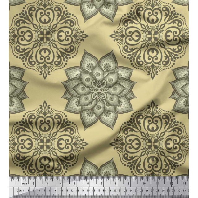 Soimoi Modal Satin Fabric Floral Mandala Decor Fabric Printed Yard 42 Inch Wide