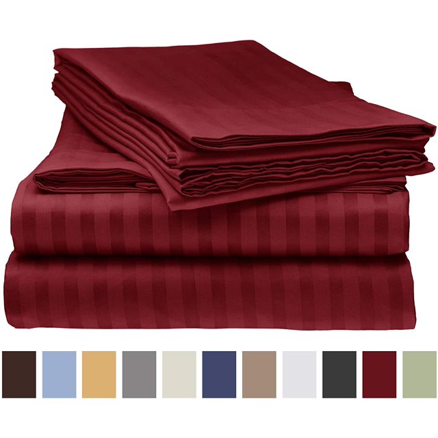 600 Thread Count 4 Piece Quality Sheet Set 10 Inch Deep Pocket 100% Egyptian Cotton Stripe Pattern