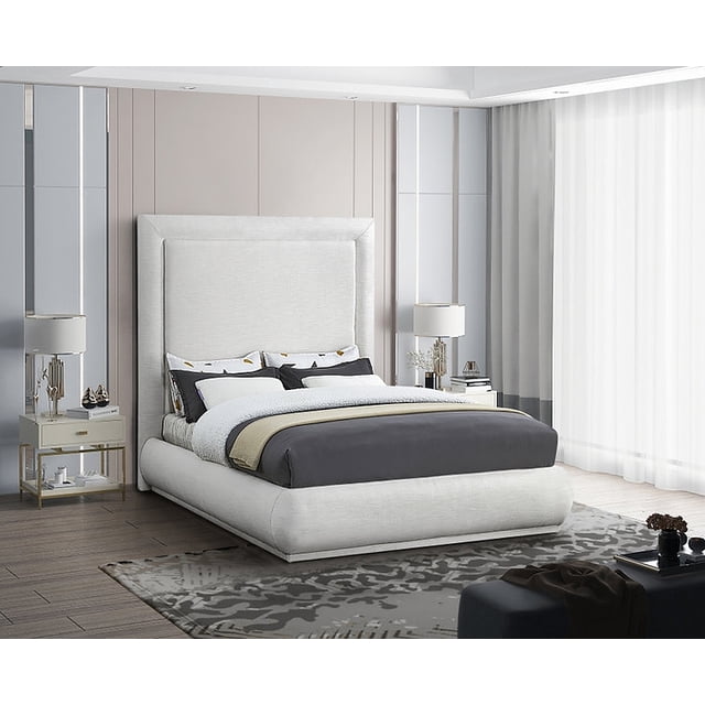 Tête de Lit Rembourrée de 72 Pouces en Lin Crème avec Soutien de Matelas