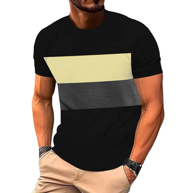 Maplenight T-Shirt Homme Manches Courtes Col Rond T-Shirt Décontracté Été Bloc de Couleur T-Shirt Classique Basique