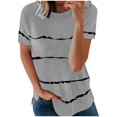 thumbnail image 2 of Pxiakgy T-Shirts pour Femmes Mode T-shirt Ample à Manches Courtes Col Rond Imprimé Rayé Hauts T-Shirts Femmes Gris + 3TG, 2 of 3