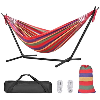 9Ft Double Hammock with Space Saving Steel Stand, 2 Person Heavy Duty Standing Hammocks with 440lb Capacity and Portable Carrying Bag