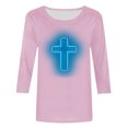 thumbnail image 4 of RKSTN Hauts pour Femmes Mode Décontractée Imprimé Crucifix Col Rond Manches 3/4 T-Shirt Couleur Unie Ajusté Blouse Printemps Été, 4 of 4