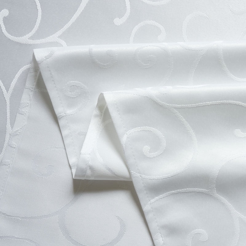 Nappe décorative Jacquard imperméable, épaisse et élégante, de qualité supérieure, à motif damassé uni volutes, résistante aux liquides taches, blanche, forme oblongue (152 x 305 cm)