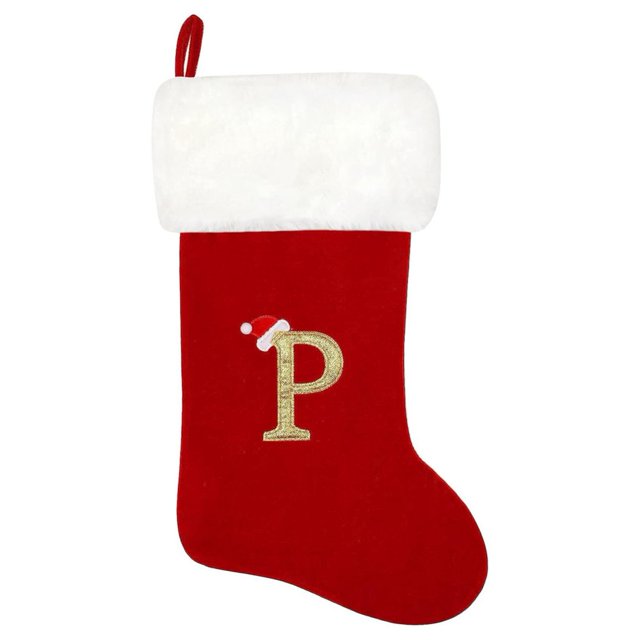 SUTENGDA 20 Inches Monogram Christmas Stockings Red Velvet with White Super Soft Plush Cuff Embroidered Xmas Stockings Classic Personalized Stocking Decorations for Family Holiday Season