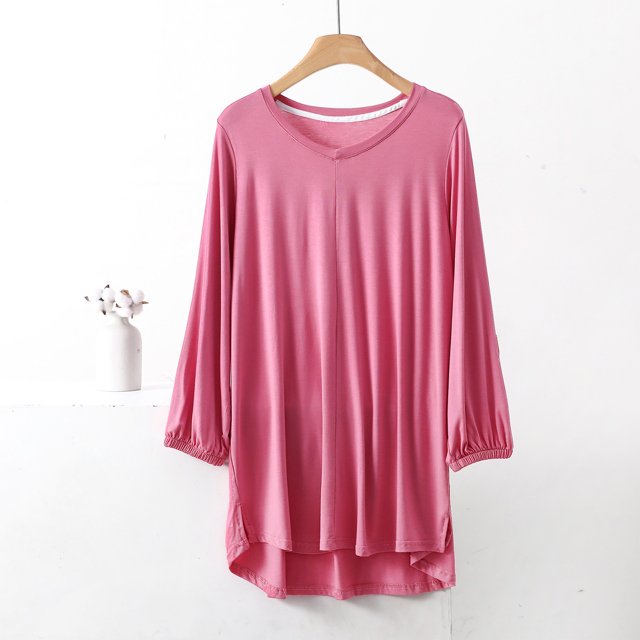 AherBiu T-Shirts pour Femmes à Col Rond, T-Shirts de Pyjama Amples, Été, Légers, Doux, Tunique à Manches Courtes, Hauts, Couleur Unie