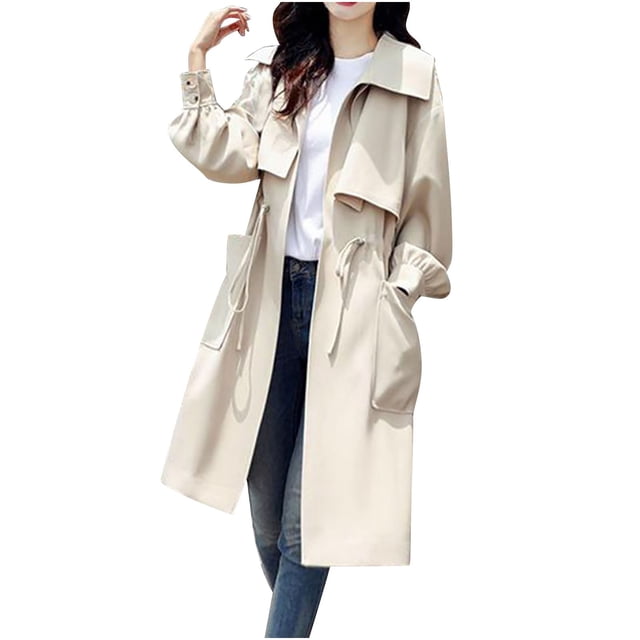 RXIRUCGD Manteau Long Fin Décontracté et Tendance pour Femme, Manteau Décontracté au Tempérament, Blanc, Taille : L